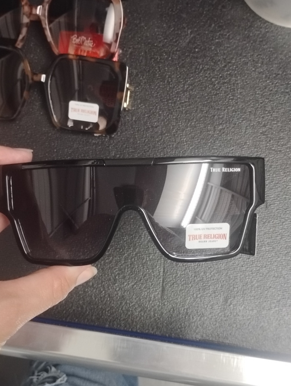 True Religion Black Shield Sunglasses - Glossy Black Frame